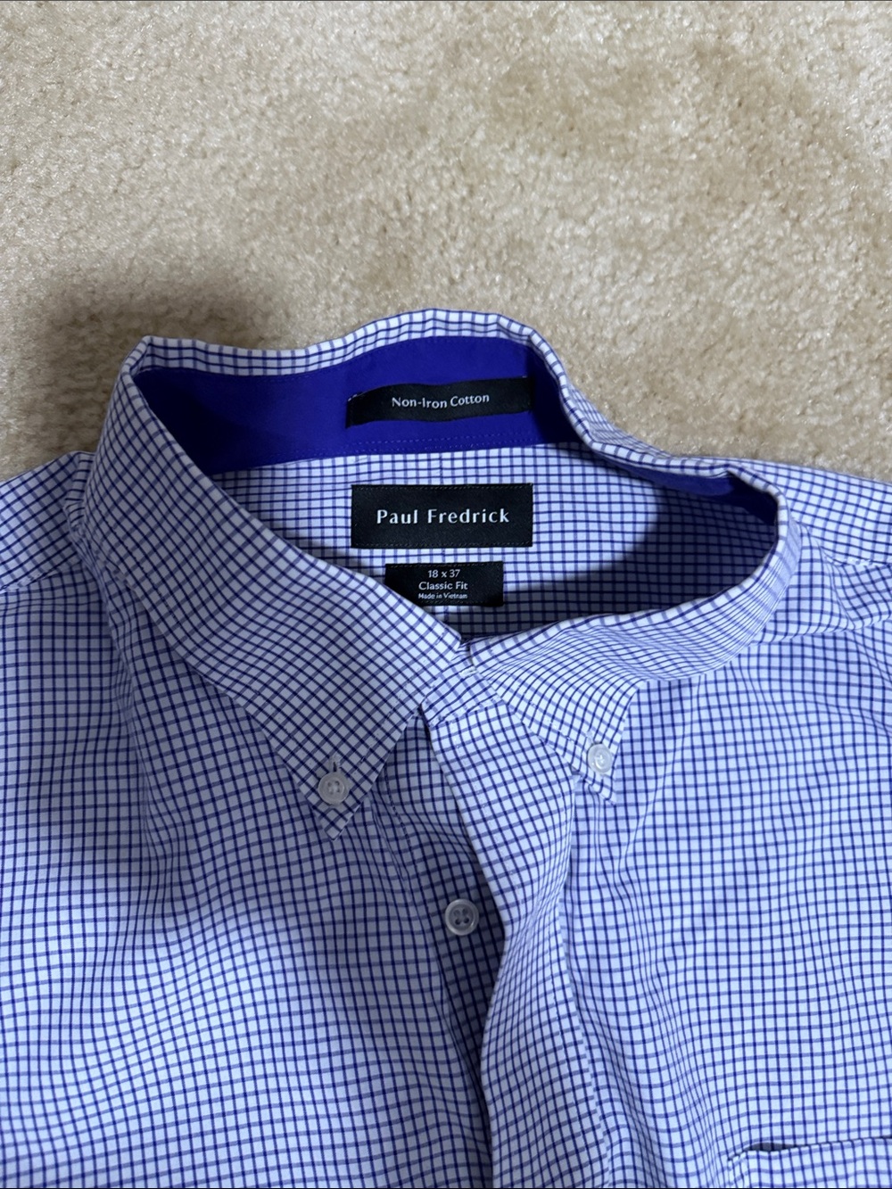 Paul Fredrick Men’s Blue and White Windowpane Dress Shirt